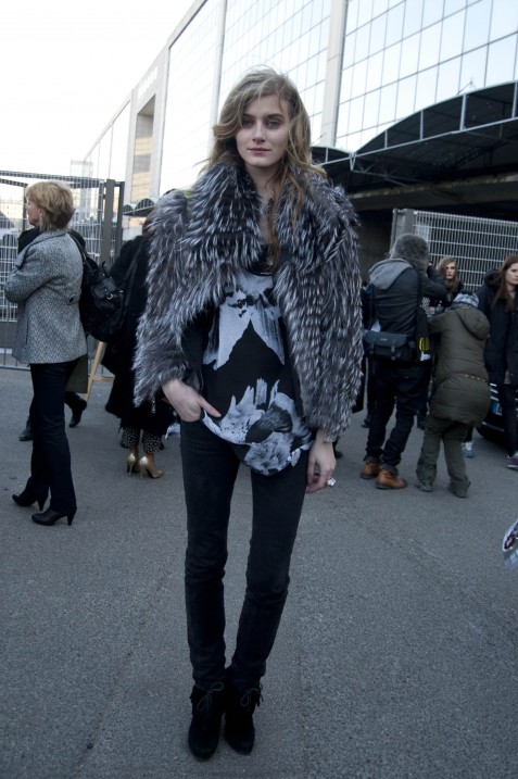 Model in a Gray Fur and Black Pants, Sonia Rykiel