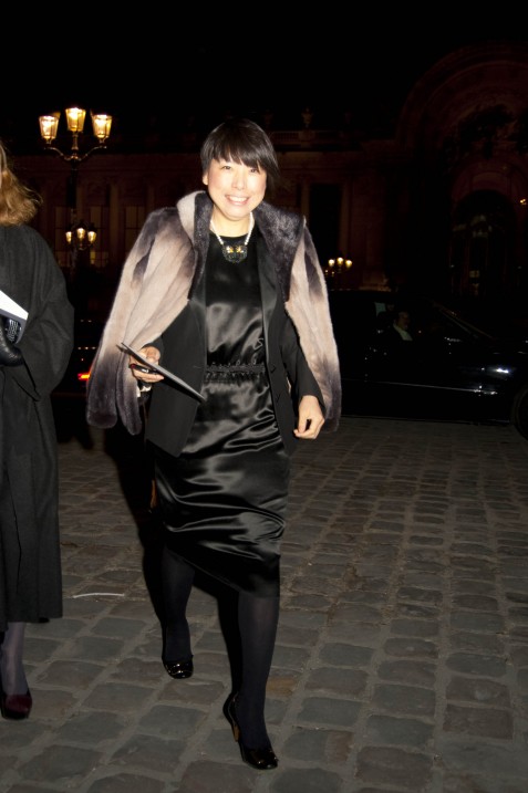 Ombre Fur Jacket and Black Silk Dress, Yves Saint Laurent