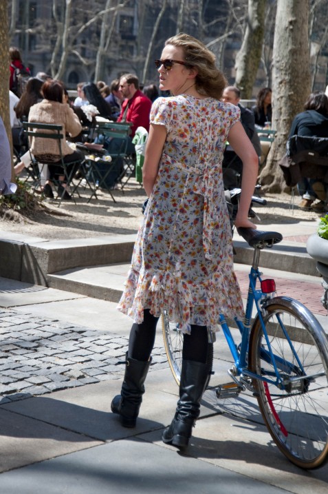 Floral Dress and Biker Boots, Bryant Park Floral Dress and Biker Boots, Bryant Park