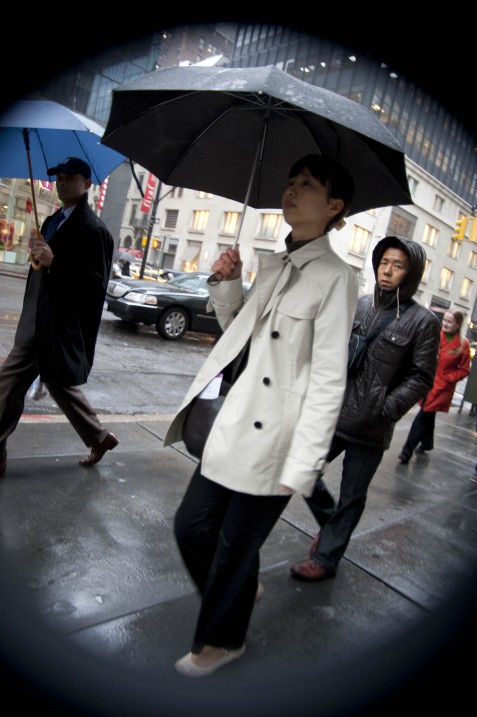Woman in White Trench, Rainy Day Wear Woman in White Trench, Rainy Day Wear