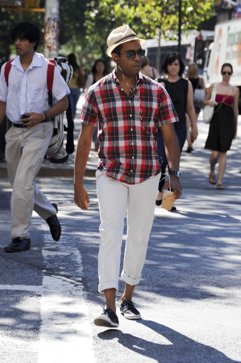 Rolled Cuffs, Plaid Shirt and a Fedora, Astor Place