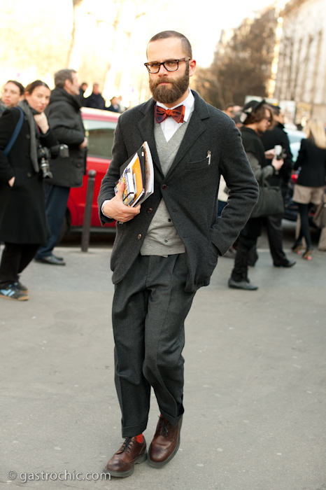 Angelo Flaccavento in a Red Bow Tie, Outside Costume National