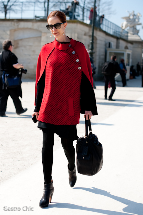 Vanessa Friedman in a Red Cape, Outside Valentino