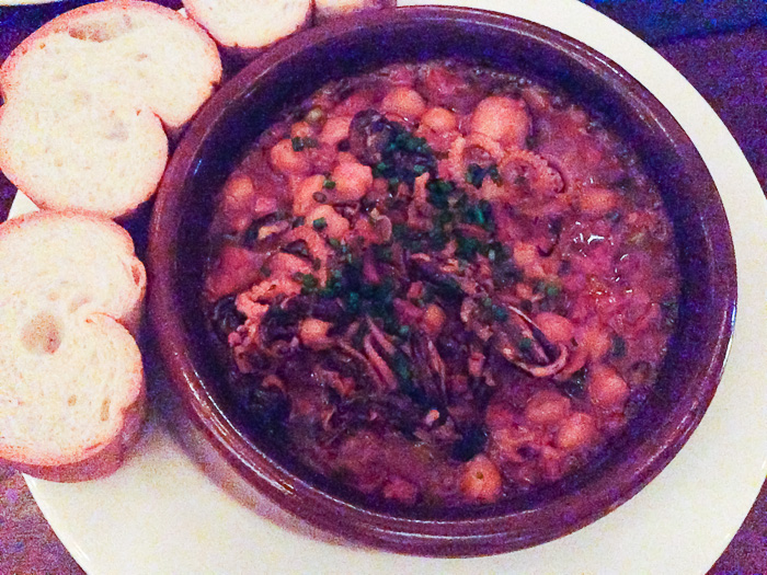 Baby Octopus Casserole with Chickpeas, Chorizo and Sherry, Santa