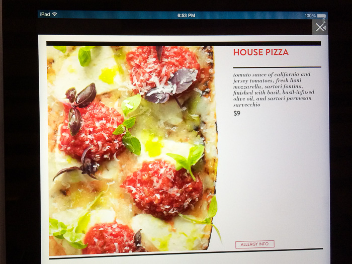iPad Ordering, Pizza Vinoteca