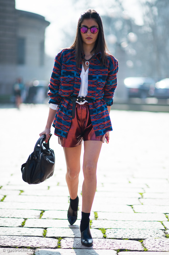 Metallic Shorts and Sunglasses, Outside Roberto Cavalli