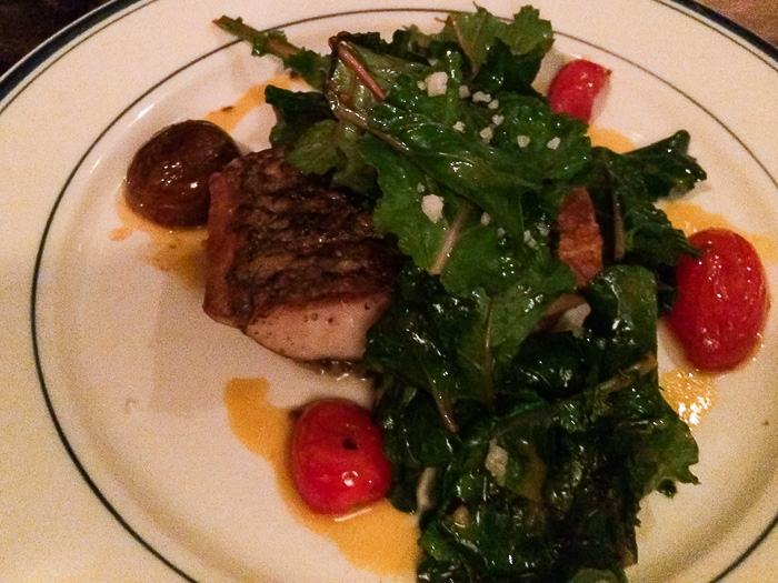 Wild Striped Bass with Baby Kale, Claudette NYC