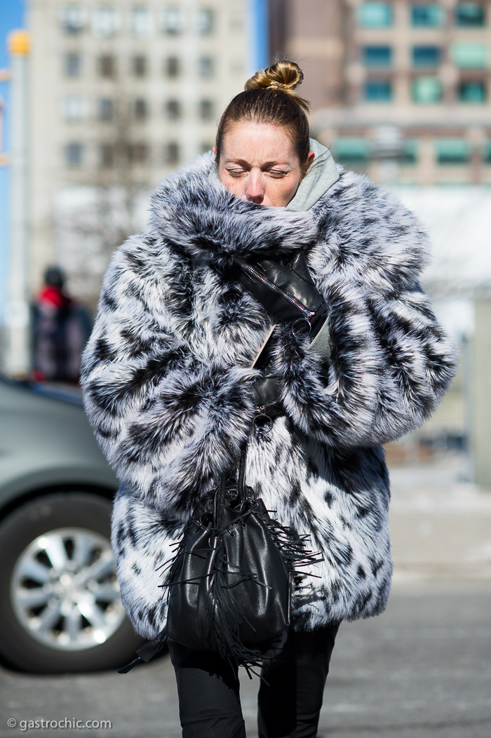 Black and White Fur Coat, Outside Jason Wu FW2015