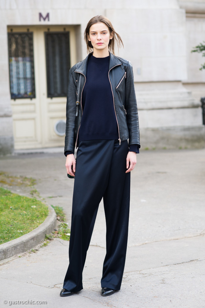 Black Leather Jacket and Silk Pants, After Moncler Gamme Rouge