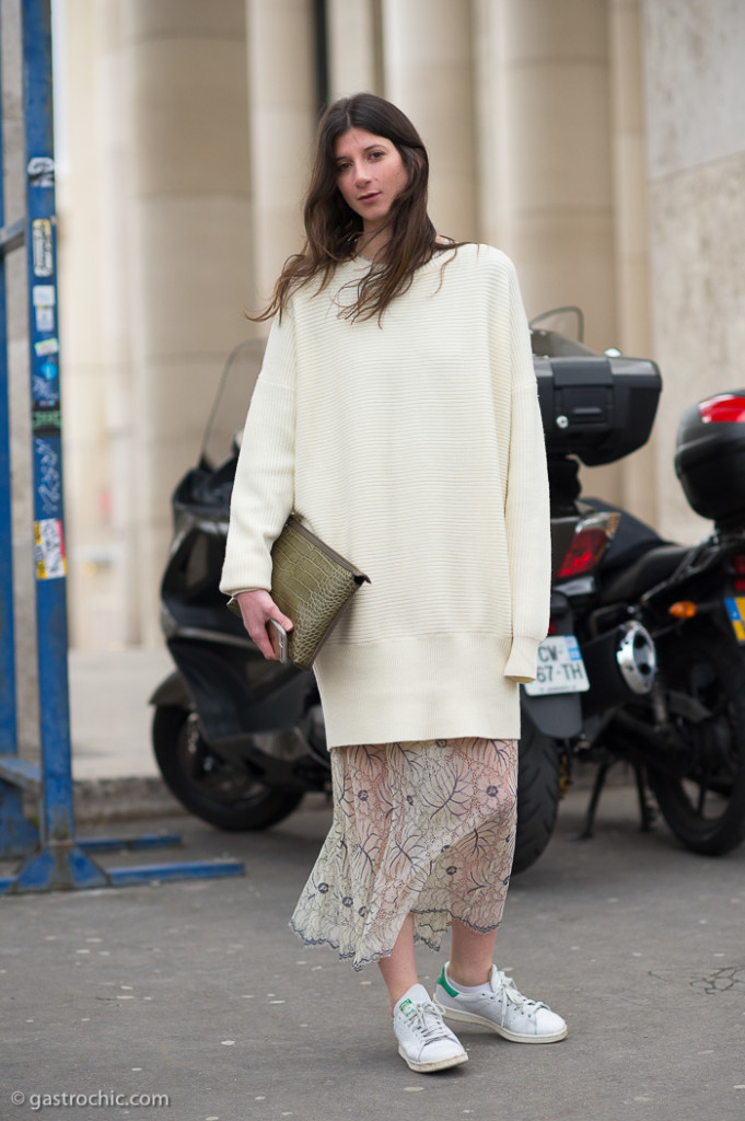 Long White Sweater and Sheer Skirt, Outside Cedric Charlier FW20