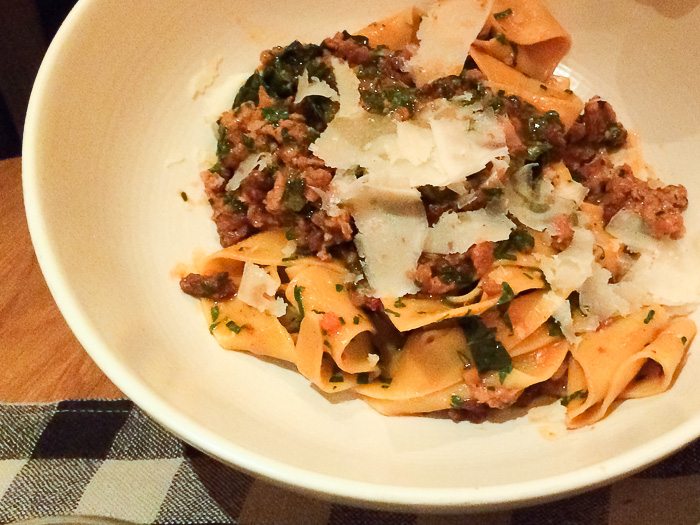 Pappardelle with spicy sausage ragu, Upland