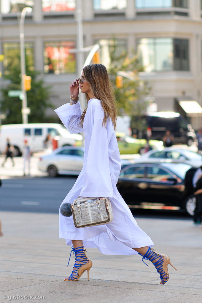 White Dress and Blue Lace Up Heels, Outside BCBG Max Azria