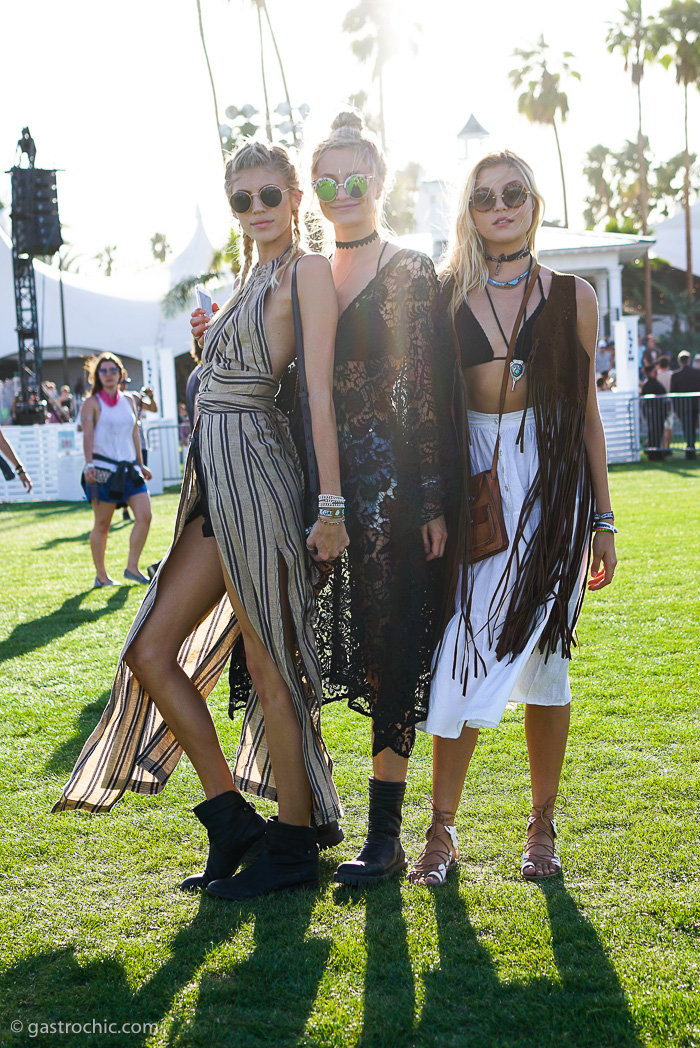 Devon Windsor, Rachel Hilbert and Anouk van Kleef at Coachella F