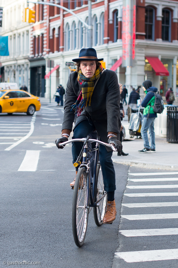Biking in Hat and Gloves, Astor Place